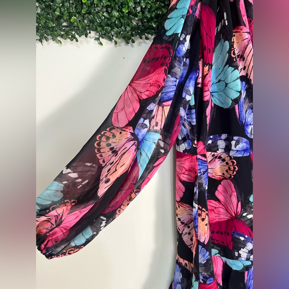 Boston Proper NWT One Shoulder Butterfly Print Multicolor Whimsical Fairy 14 - Picture 3 of 12